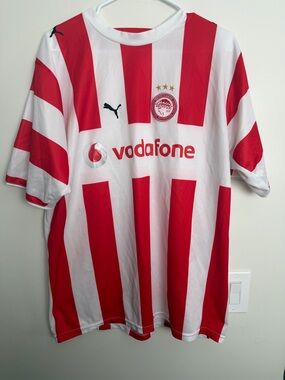 Puma Red and White Striped men’s  Soccer Jersey with Vodafone Logo
